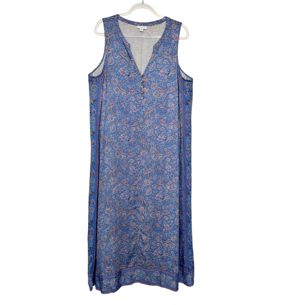 J Jill Maxi Sleeveless Dress Size Blue Floral Paisley Pockets Boho Beach Resort